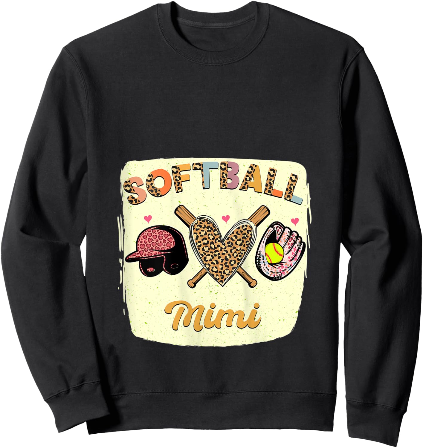 Bleached Softball Mimi Leopard Heart Grandma Mothers Day Sweatshirt - Sweatshirt | Black