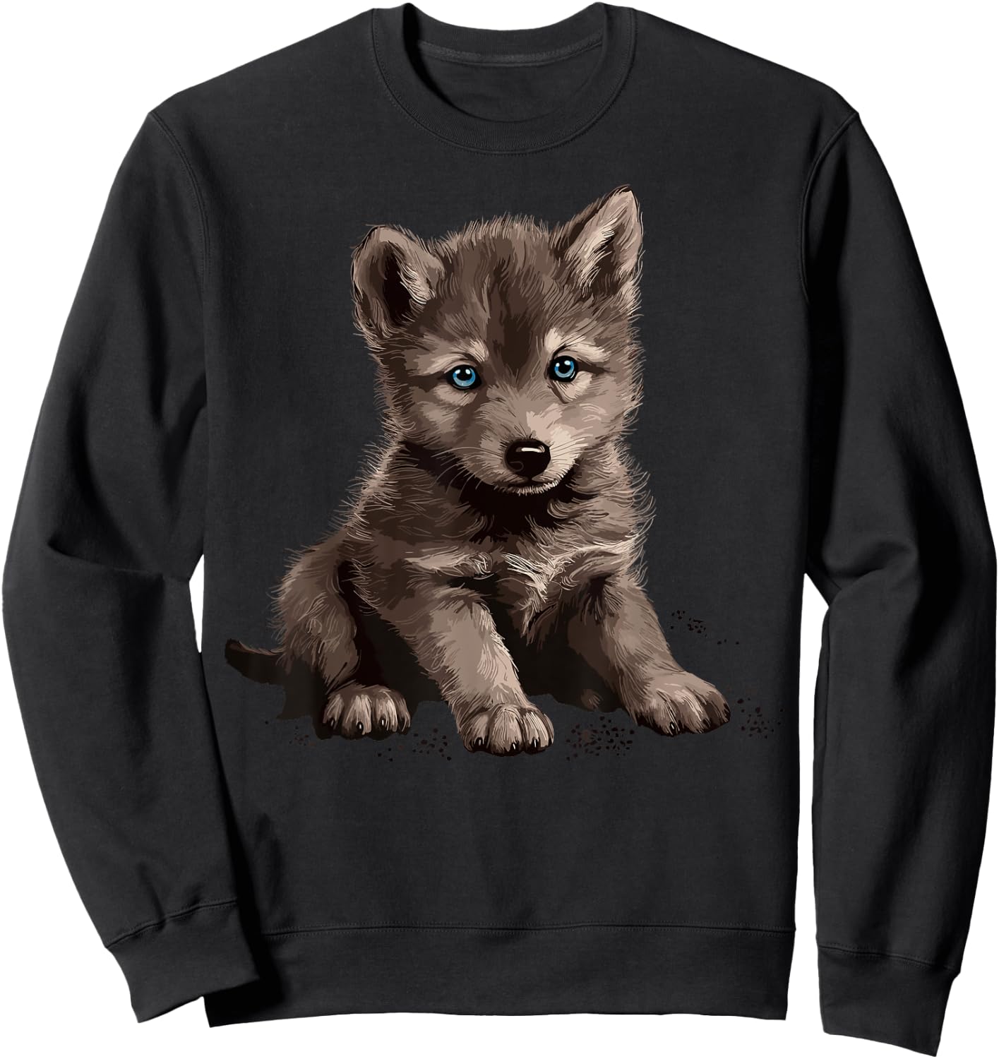 Wolves Blue Eyes Nature Pack Forest Cub Wolf Sweatshirt - Sweatshirt | Black