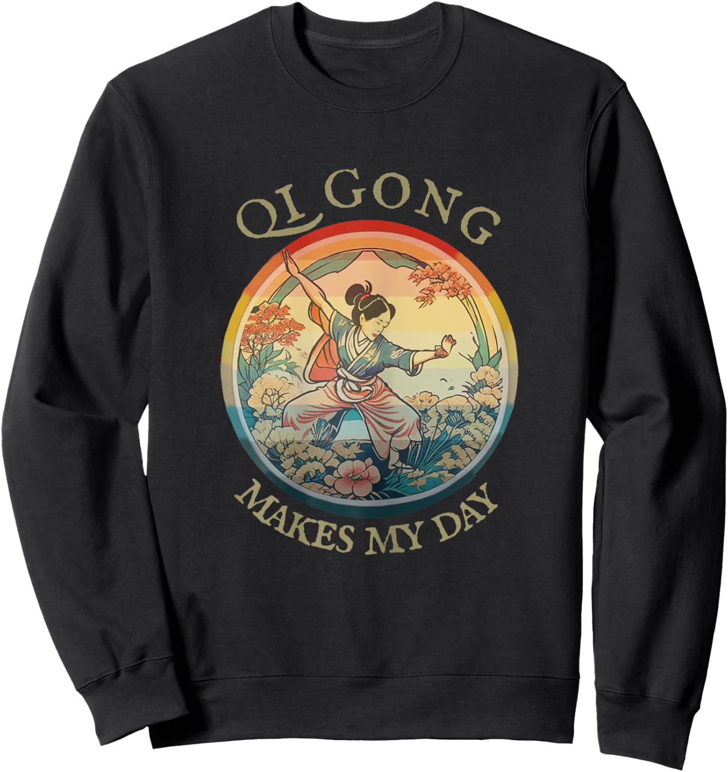 Women Qi Gong, Vintage historic Retro drawing, Harmony Flow Sweatshirt - Sweatshirt | Black