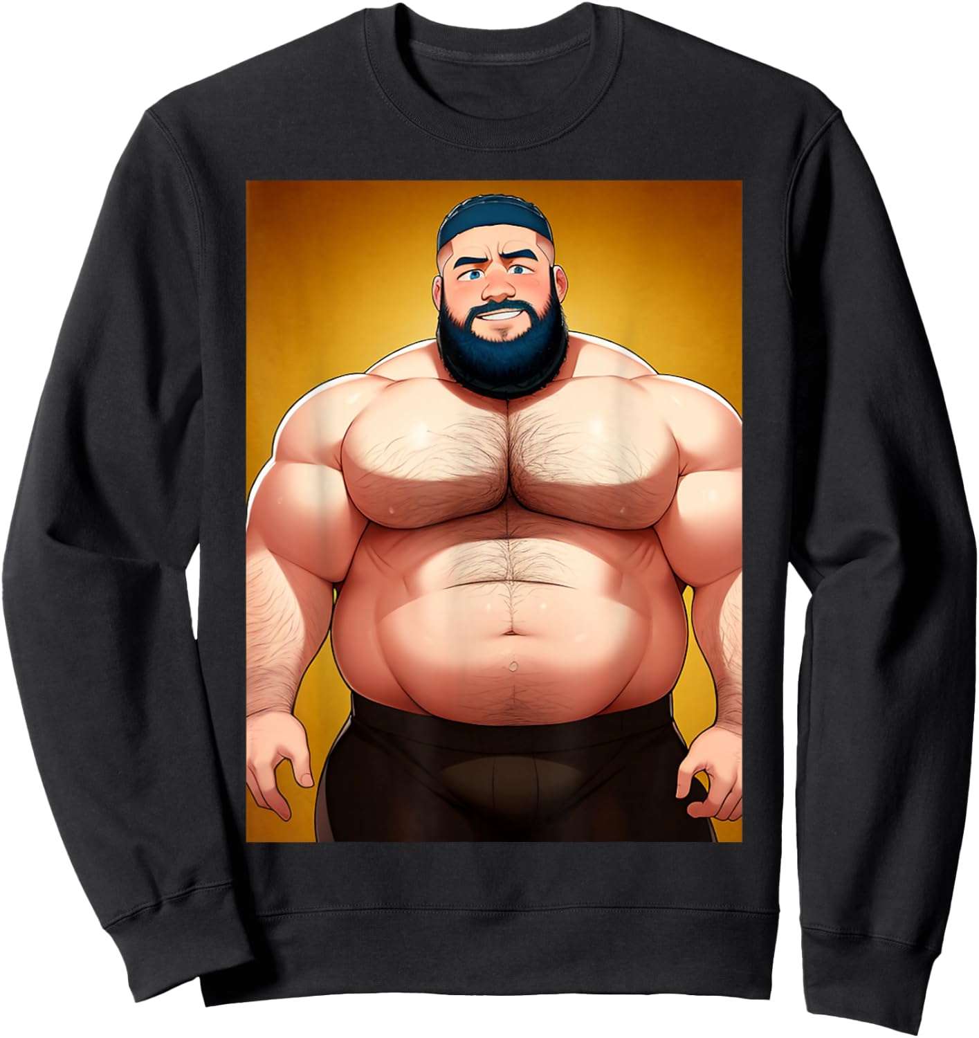 Handsome Shirtless Daddy Bear Anime Manga Bara Style Gay Sweatshirt - Sweatshirt | Black