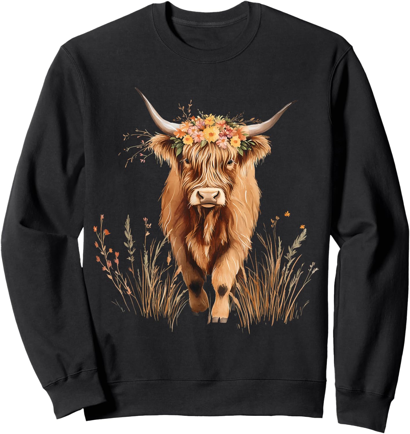 Scottish Highland Cow Messy Bun Scottish Highlander Cow Sweatshirt - Sweatshirt | Black