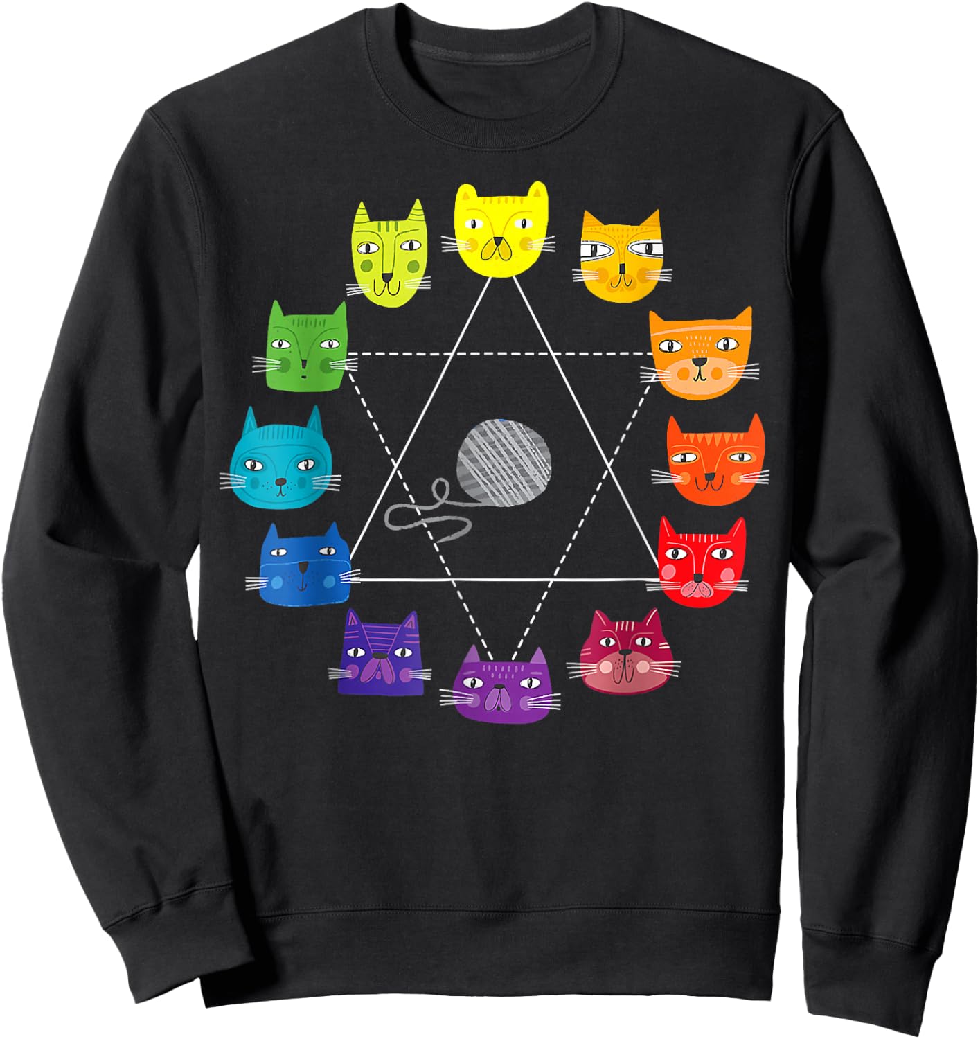 Cat Themed Artist Color Wheel Educational Art Teacher Small Sweatshirt - Sweatshirt | Black