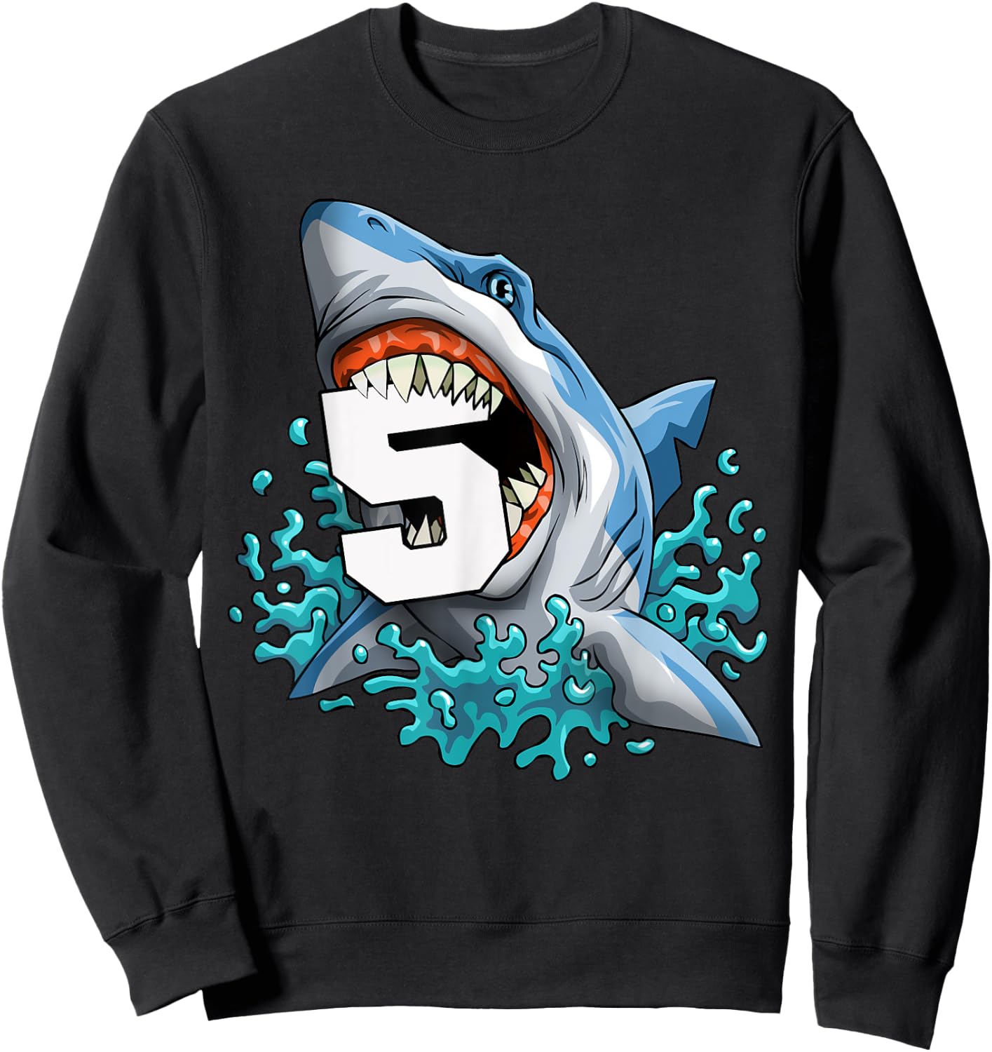 Kids Shark 5th Birthday Boys Funny Shark 5 yrs Old Birthday Sweatshirt - Sweatshirt | Black