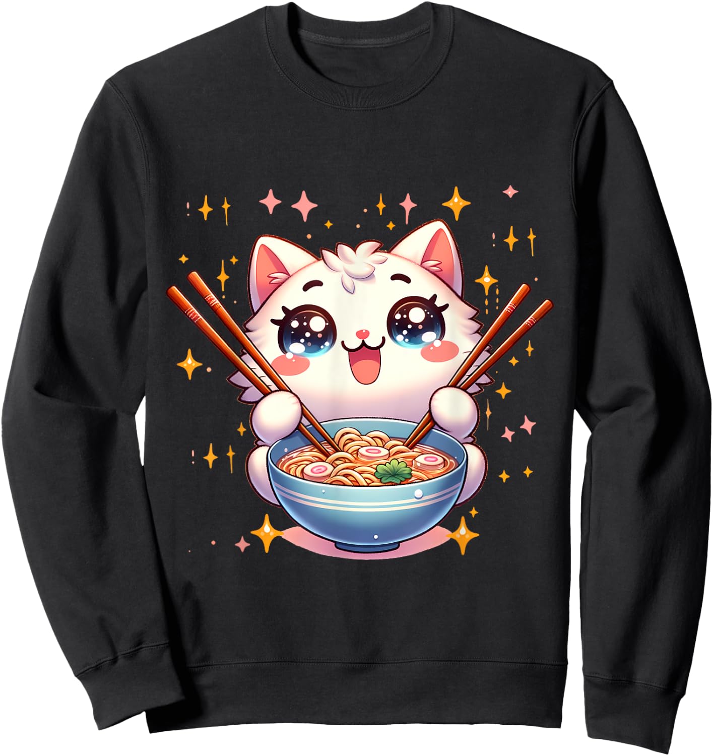 Katze Ramen Essen Nudeln Manga Anime Japanisch Kawaii Cute , black Sweatshirt - Sweatshirt | Black