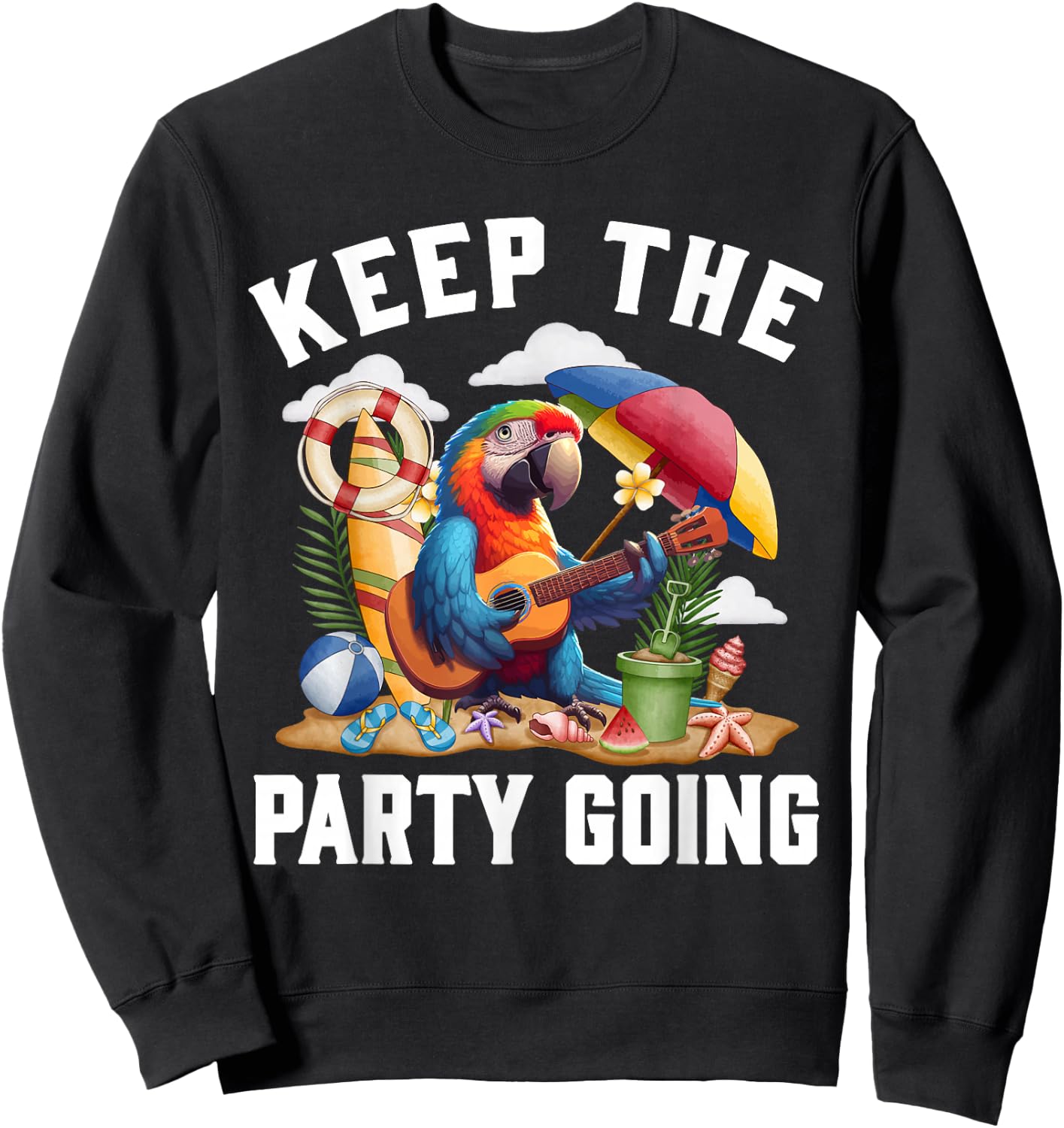 Keep the Party Going Funny Parrot Tribute , Small, Black Sweatshirt - Sweatshirt | Black