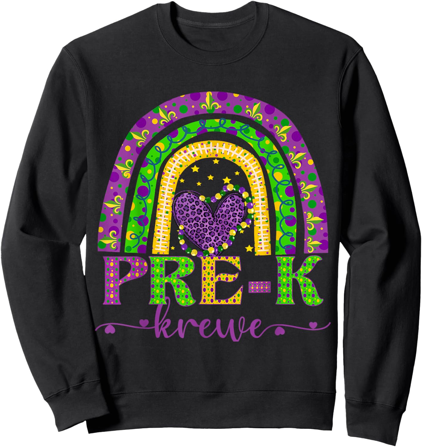 Mardi Gras Teacher Pre-K Krewe Rainbow Leopard Carnival Men Women Kids Sweatshirt - Sweatshirt | Black