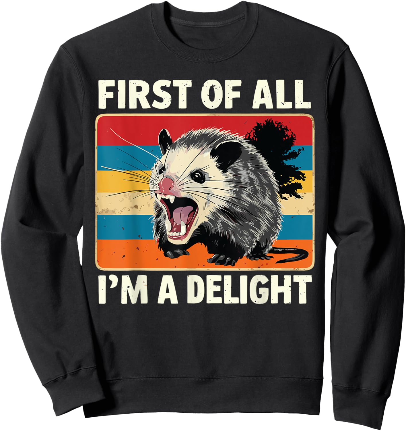 FIRST OF ALL I’M A DELIGHT Sarcastic Angry Opossum Possum Sweatshirt - Sweatshirt | Black
