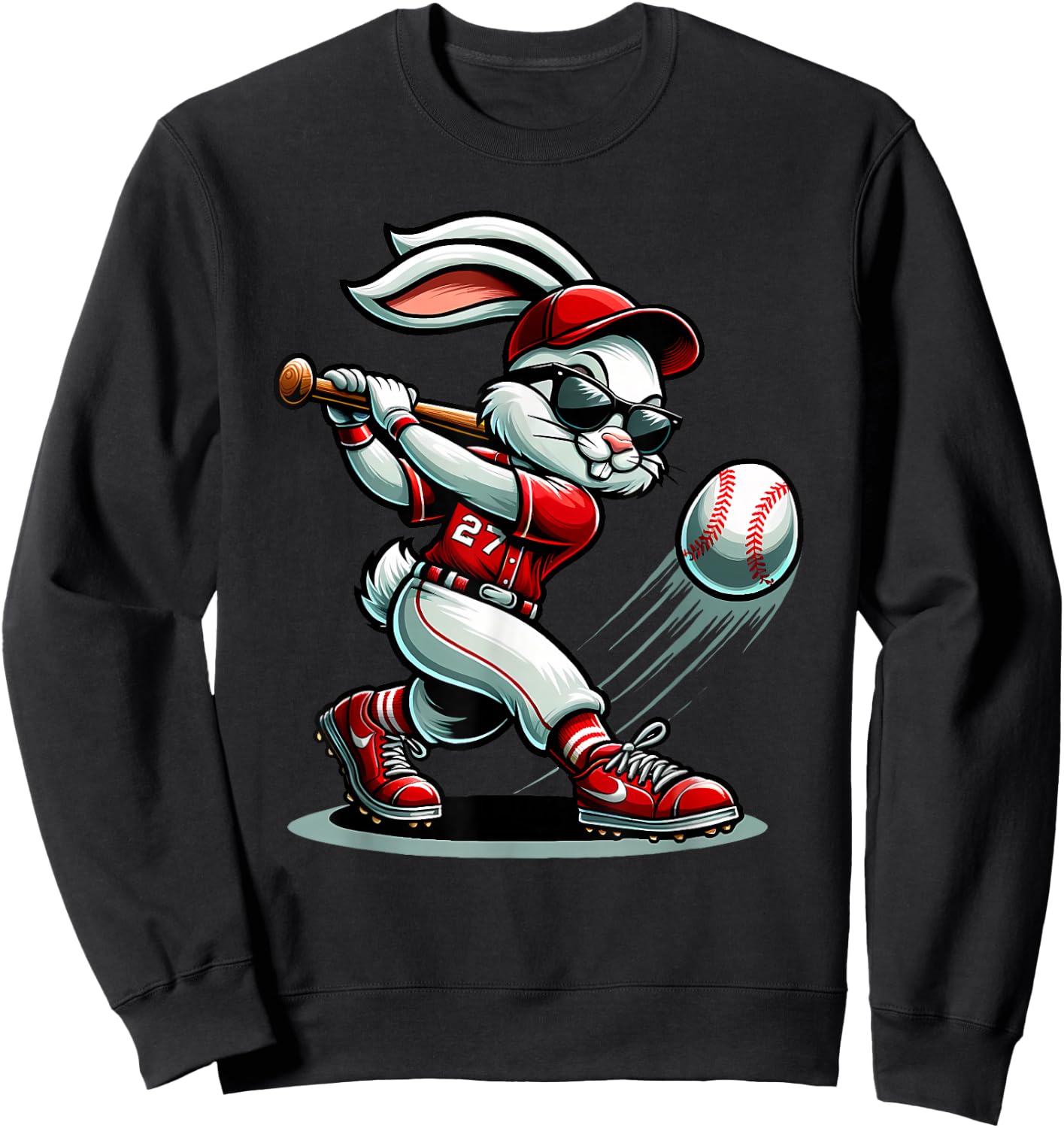 Funny Baseball Bunny Easter Shirts Kids Boys Toddler Sweatshirt - Sweatshirt | Black