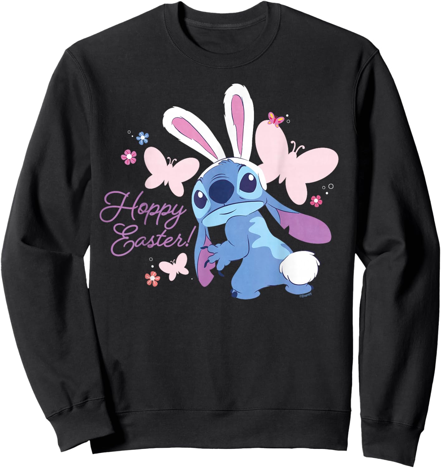 Disney Lilo & Stitch Hoppy Easter Bunny and Butterflies Sweatshirt - Sweatshirt | Black