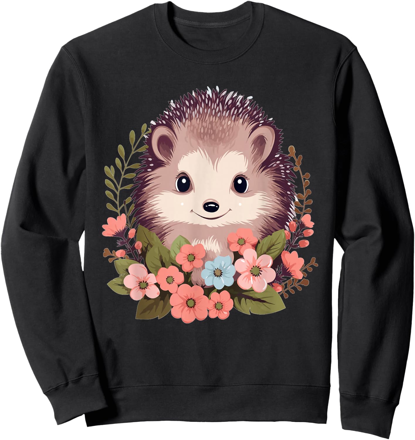 Cute Hedgehog with Flowers I Hedgehog Sweatshirt - Sweatshirt | Black