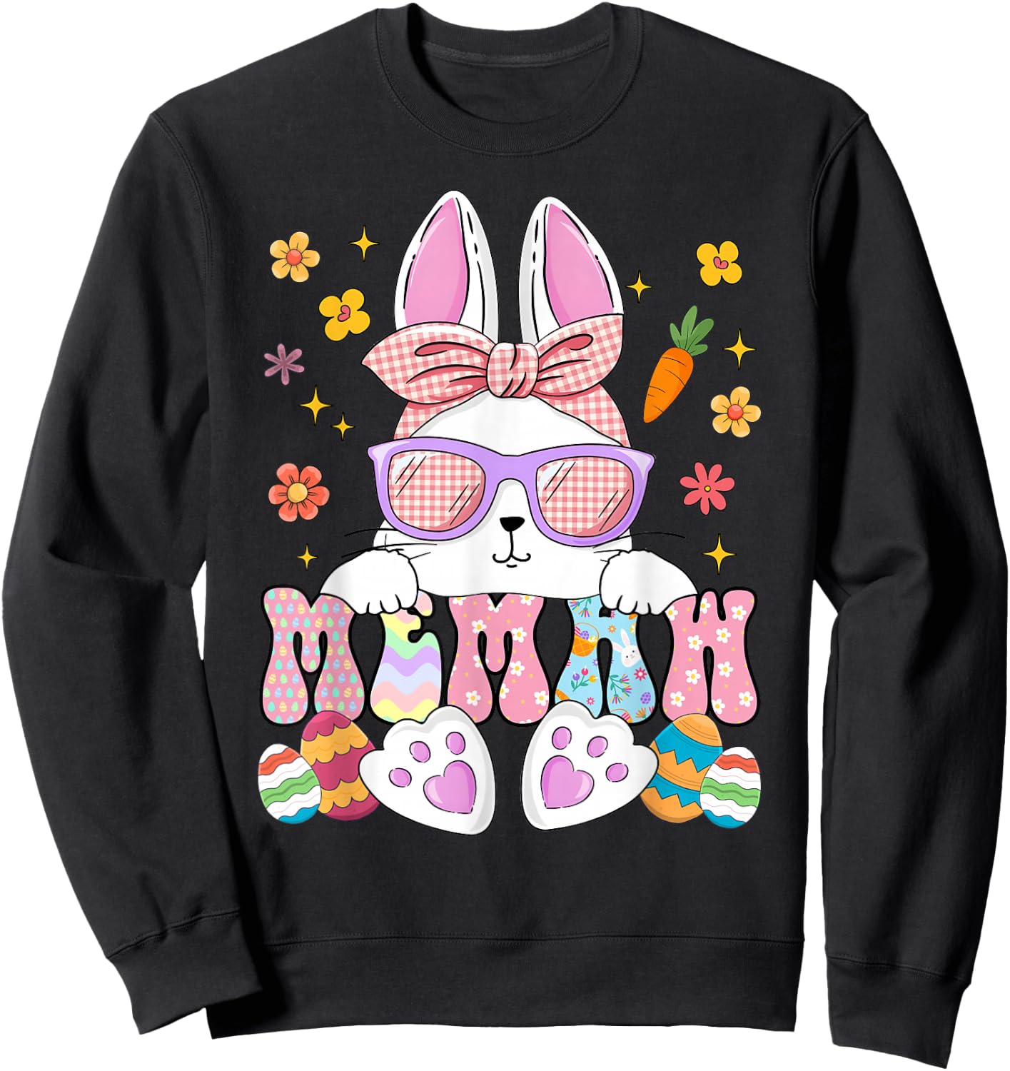 Happy Easter Day Memaw Bunny Matching Family Easter Party Sweatshirt - Sweatshirt | Black