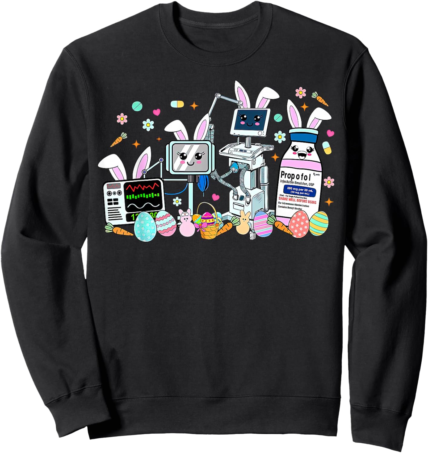 ICU Nurse Easter Day CRNA Nurse Pharmacology Bunny Nursing Sweatshirt - Sweatshirt | Black