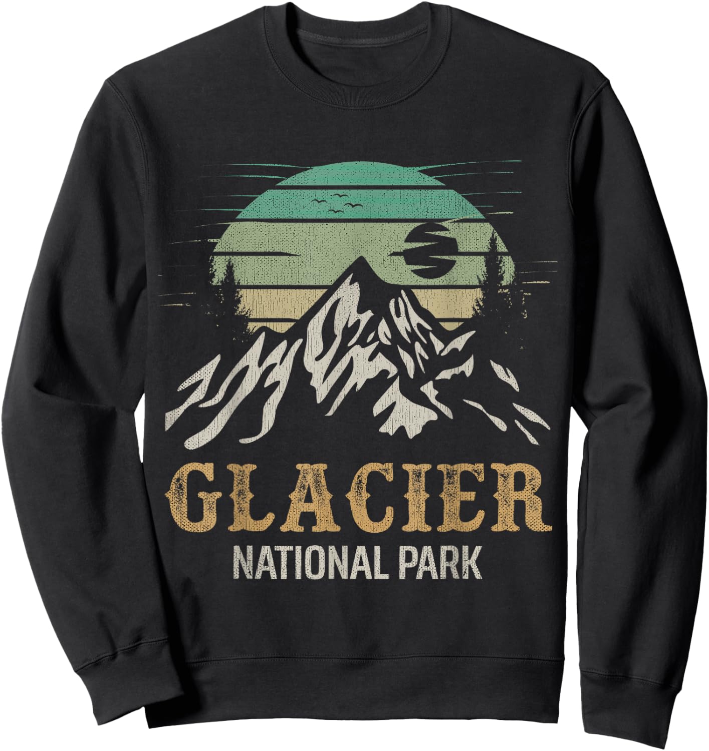Glacier National Park Merchandise Retro Glacier Souvenirs Sweatshirt - Sweatshirt | Black
