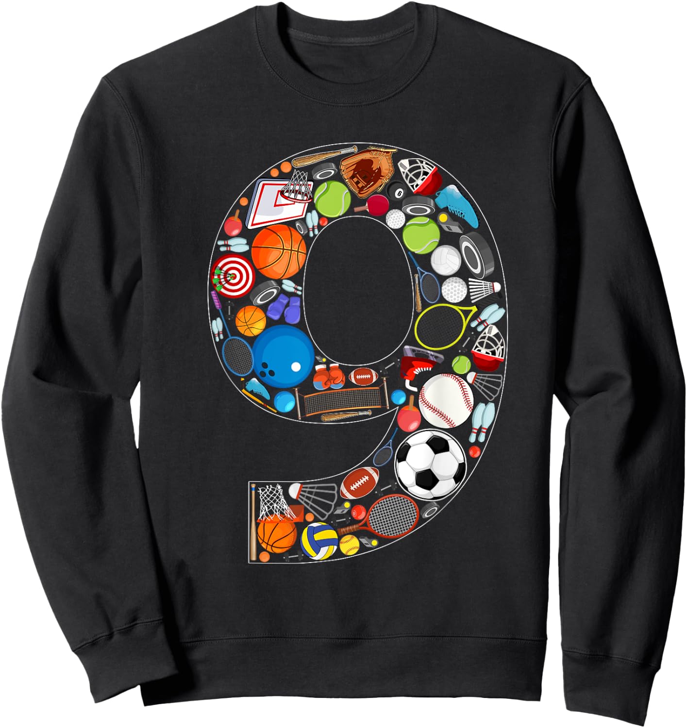 9th Birthday Sports Themed 9 Year Old Party Kids Sweatshirt - Sweatshirt | Black