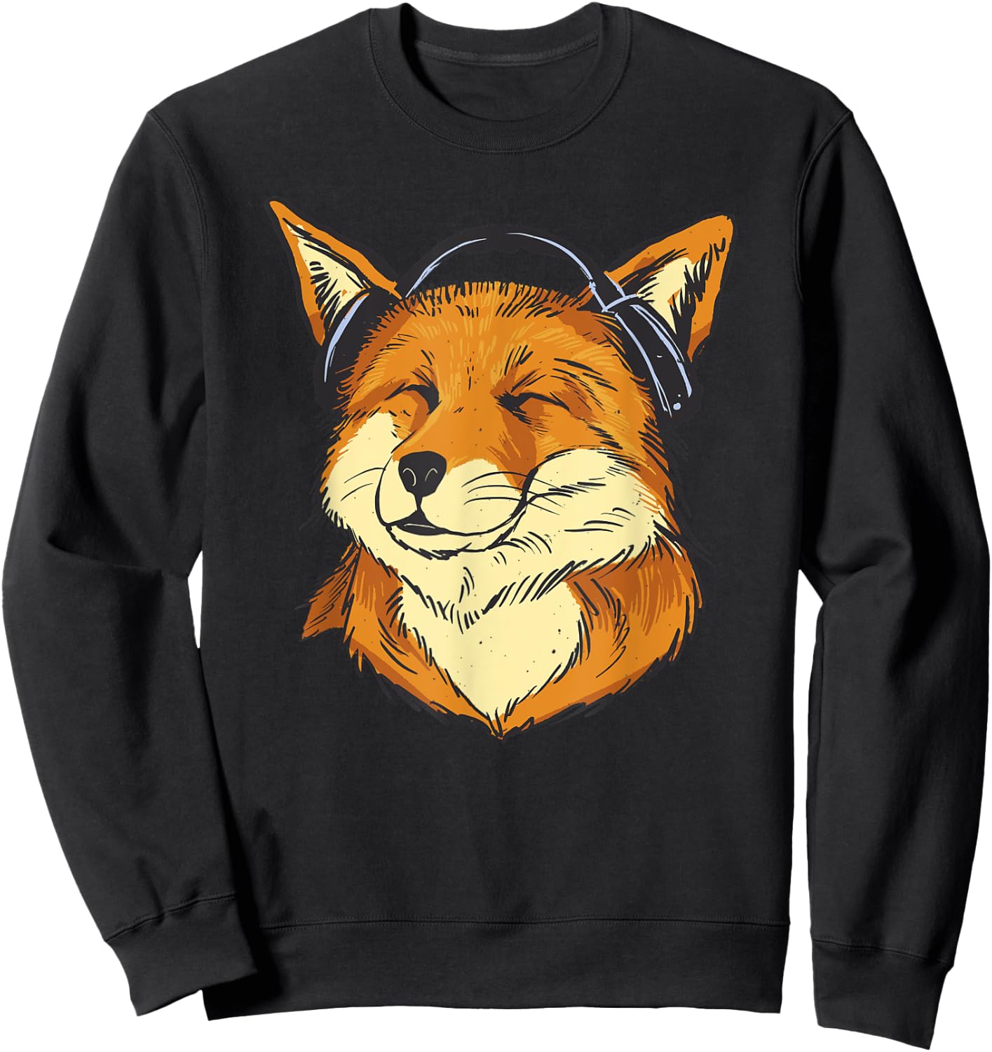 with Headphones Fox with Headphones Happy Fox Listens to Music, black Sweatshirt - Sweatshirt | Black