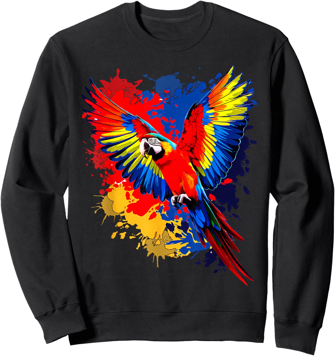Splash Art Scarlet Macaw Parrot Lover Colorful Sweatshirt - Sweatshirt | Black
