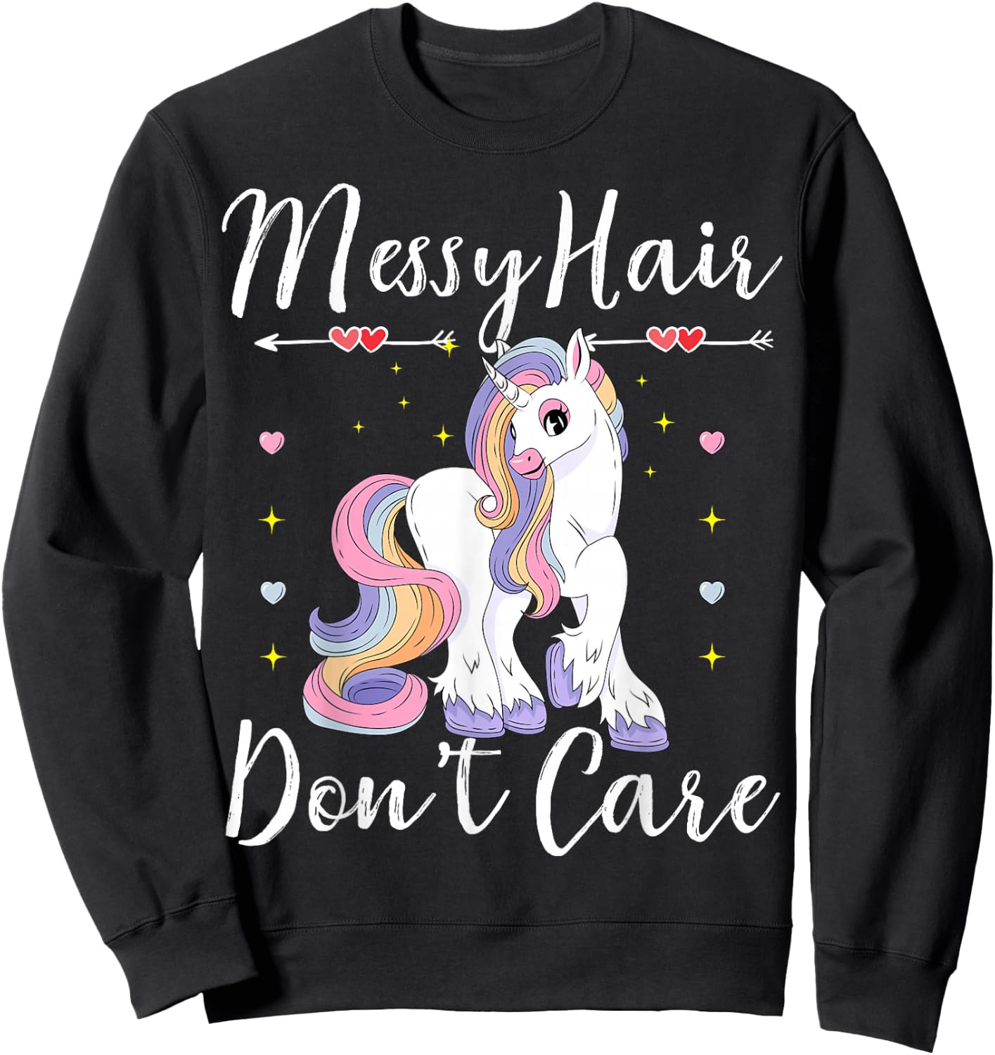 Messy Hair Don't Care Unicorn Lovers Messy Bun Hair Kids Sweatshirt - Sweatshirt | Black