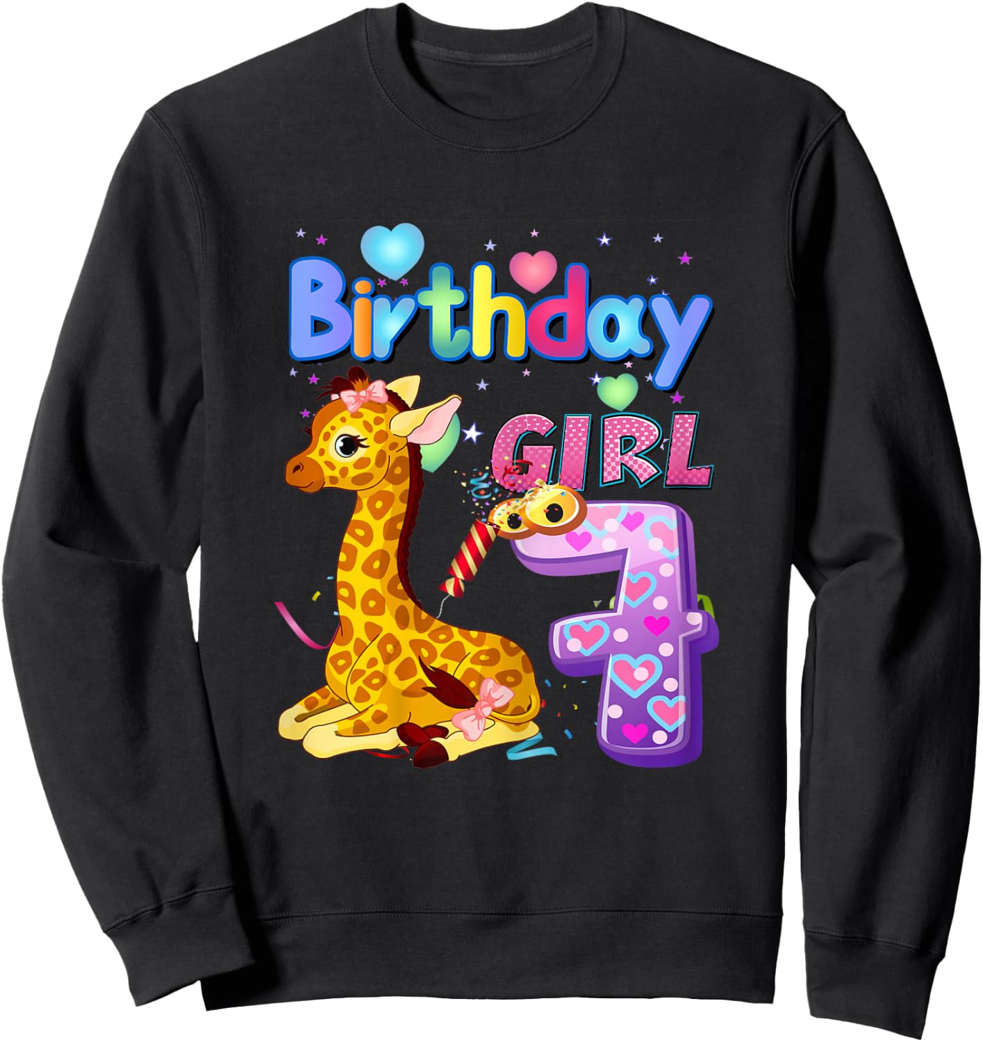 Giraffe Birthday For Girl 7th Giraffe Birthday 7 Year Old) Sweatshirt - Sweatshirt | Black