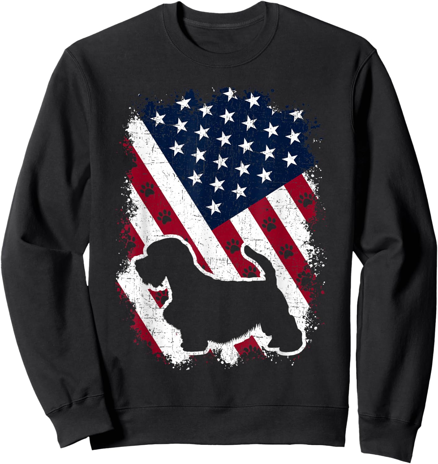 American US Flag Sealyham Terrier Dog Lover 4th of July Sweatshirt - Sweatshirt | Black