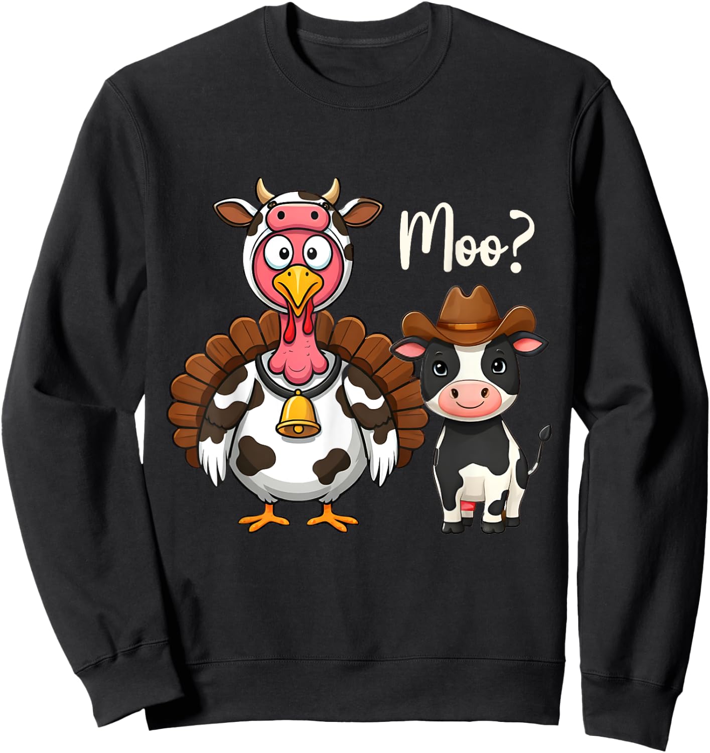Turkey Moo Cow Funny Thanksgiving Cute Cow Costume Sweatshirt - Sweatshirt | Black