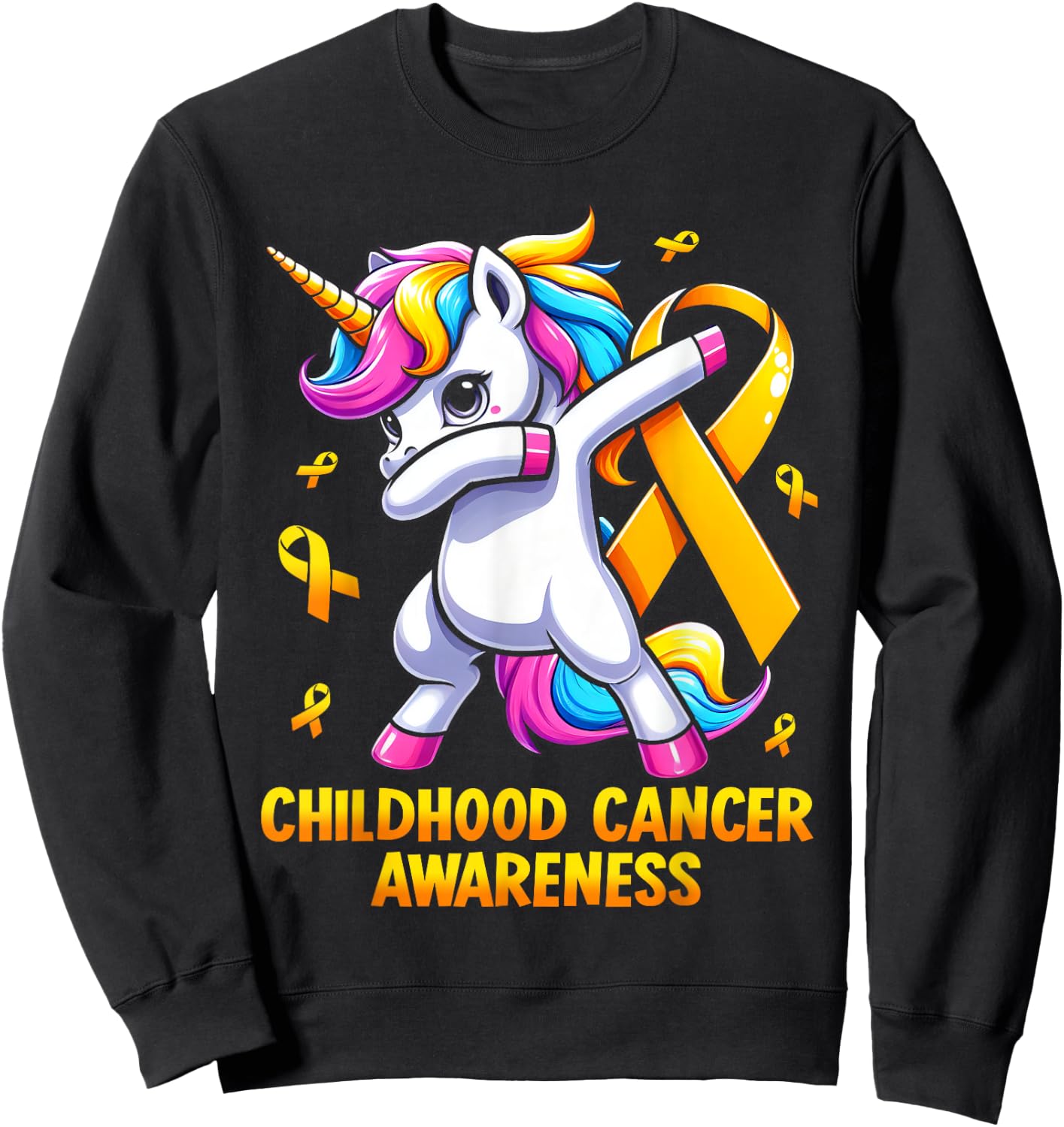Unicorn Gold Ribbon Girls Childhood Cancer Awareness Sweatshirt - Sweatshirt | Black