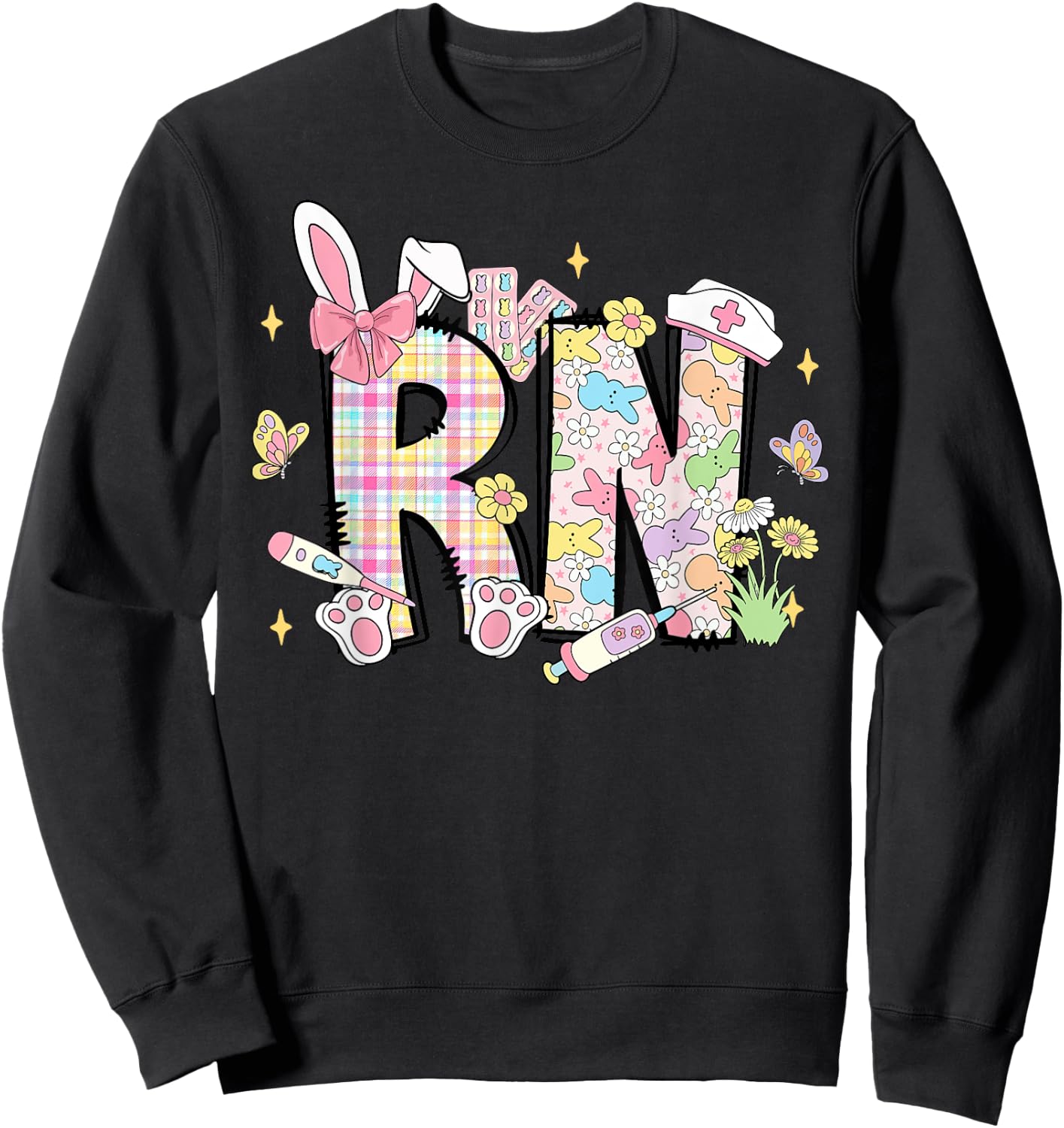 Registered Nurse RN Happy Easer Bunny Egg Girl Women Sweatshirt - Sweatshirt | Black