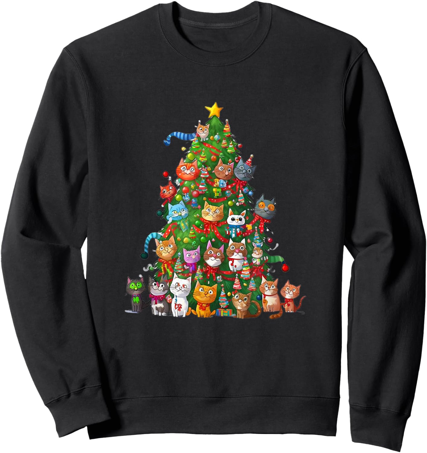 Cat Christmas Tree Funny Cats, Cute Kittens Christmas Tree Sweatshirt - Sweatshirt | Black