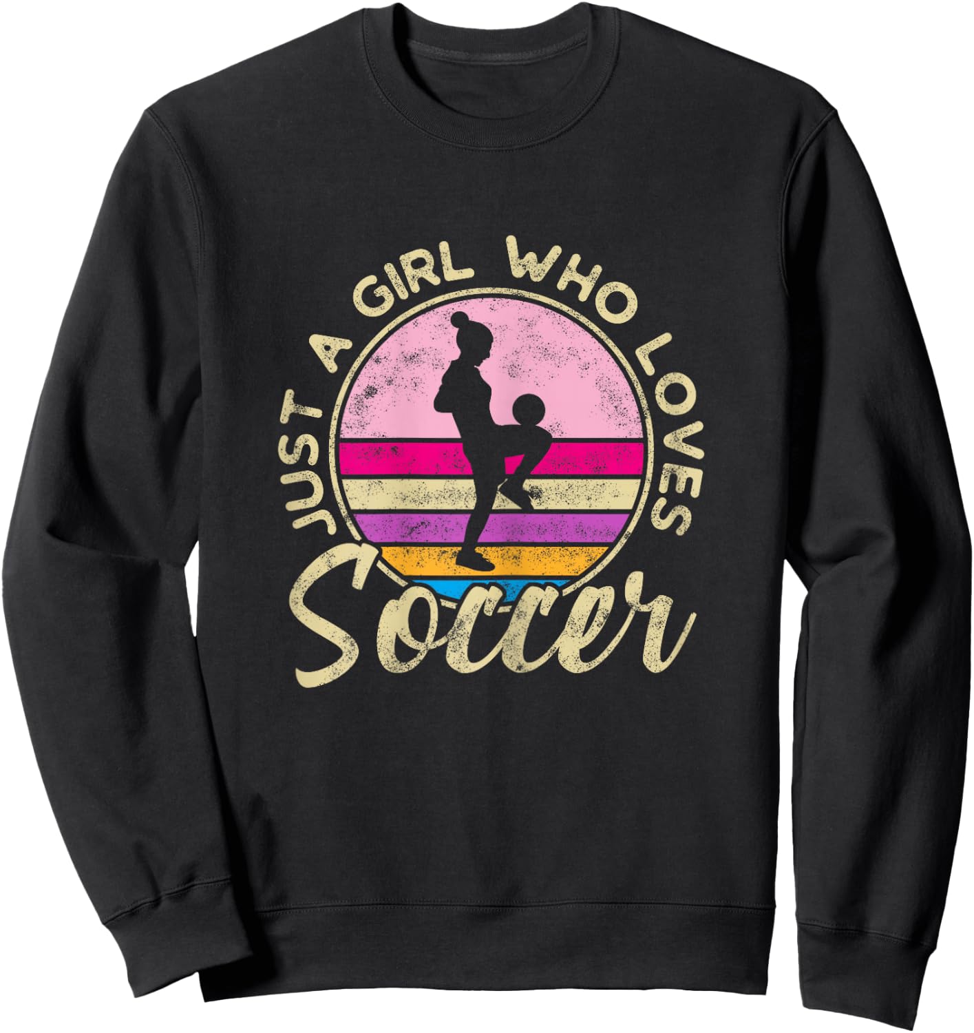 Just a Girl who Loves Soccer Women Retro Vintage Soccer Sweatshirt - Sweatshirt | Black