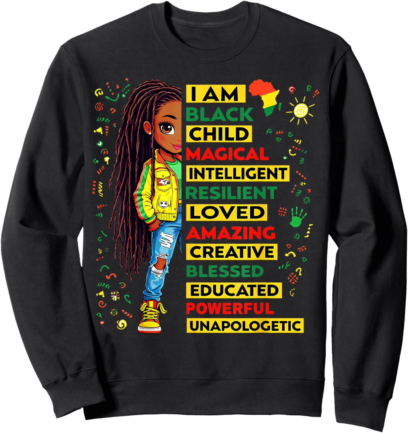 I Am Black Child Juneteenth African American Girls Kids Sweatshirt - Sweatshirt | Black