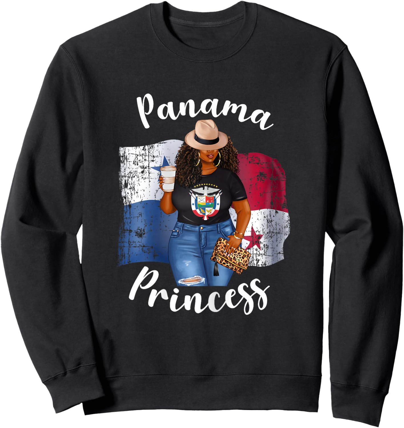 Panama Princess Loves Coffee Panamanian Afro Black Woman Sweatshirt - Sweatshirt | Black