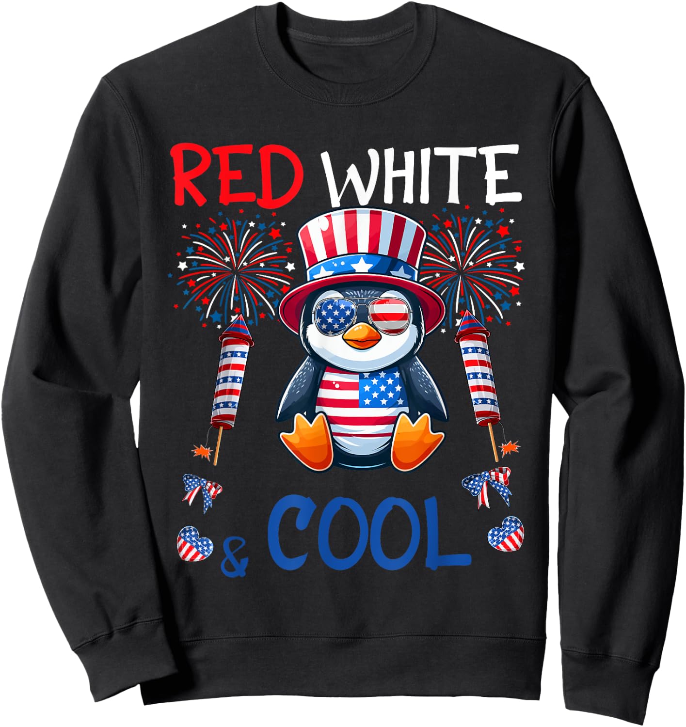 Red White And Cool Costume Penguin Sunglasses 4th July Sweatshirt - Sweatshirt | Black