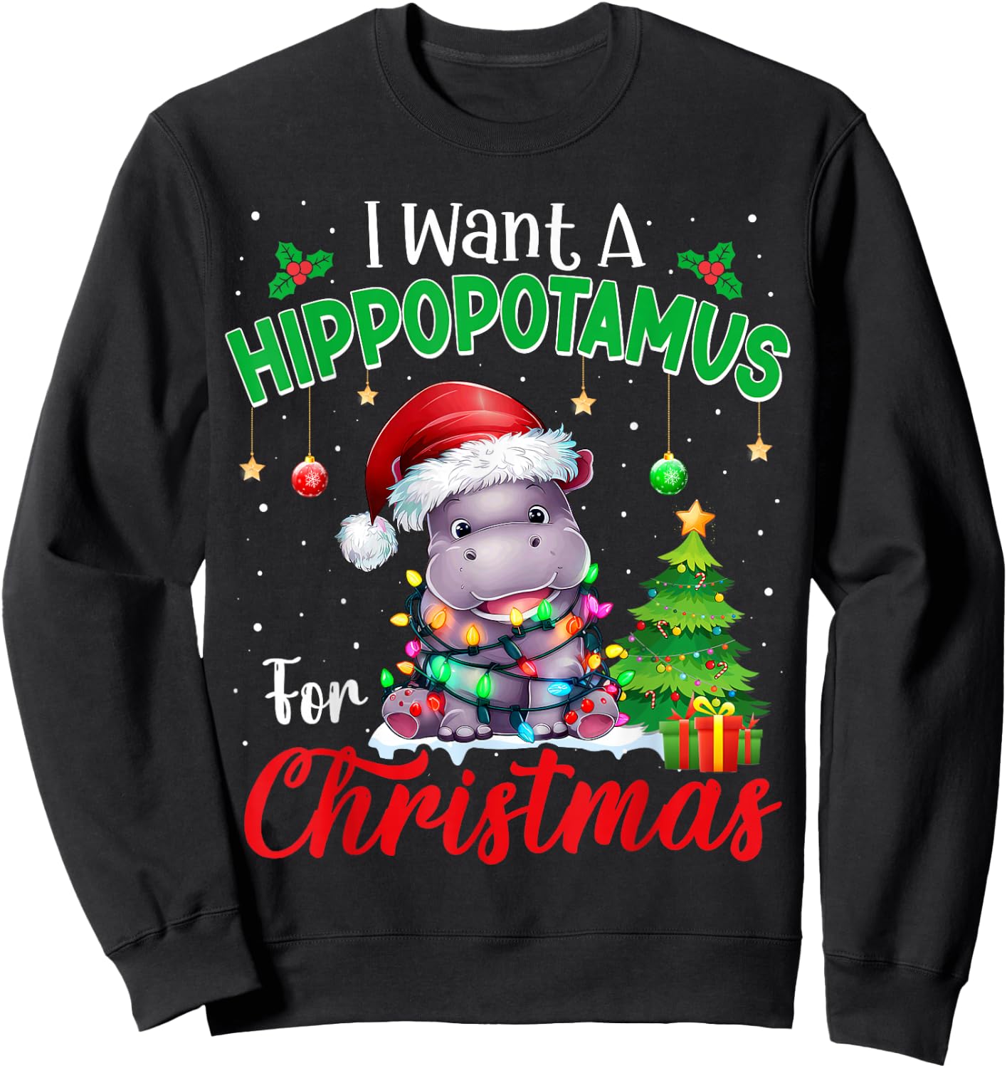 I Want A Hippopotamus For Christmas Pajama Xmas Kids Adults Sweatshirt - Sweatshirt | Black
