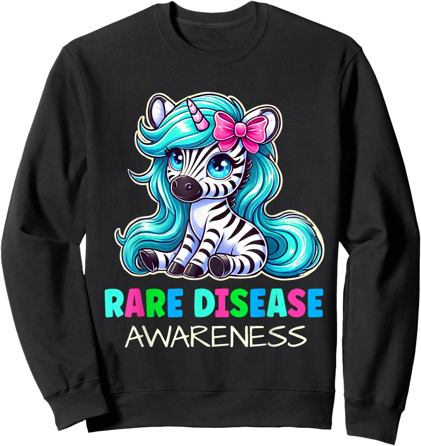Rare Disease Awareness Zabra Ribbon Rare Disease Day Kids Sweatshirt - Sweatshirt | Black