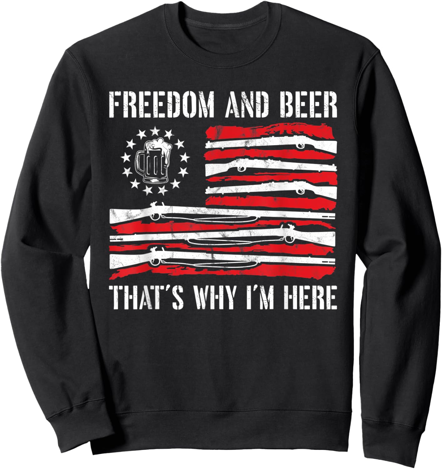 4th of July Freedom And Beer Gun Rights Merica American Flag Sweatshirt - Sweatshirt | Black