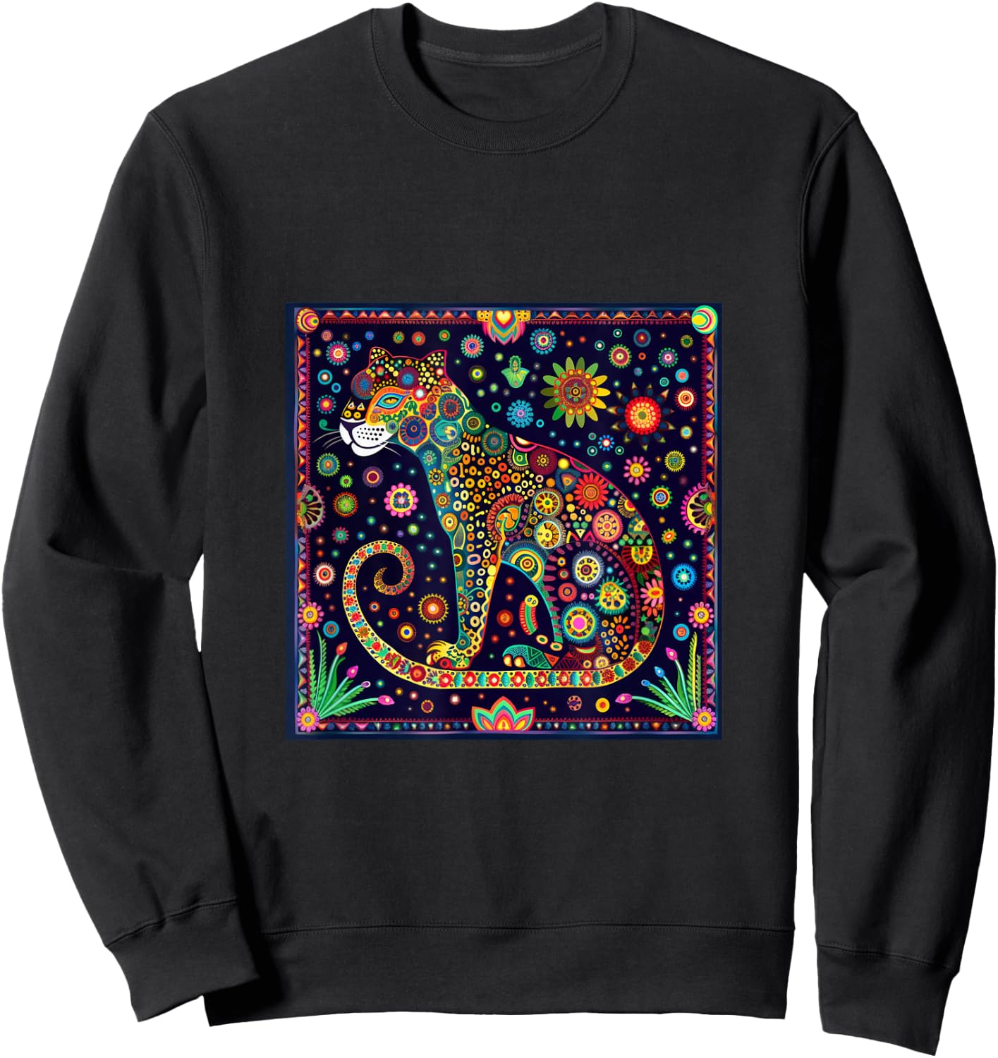 Jaguar Head Huichol Art Mexico Aztec Mayas Sweatshirt - Sweatshirt | Black