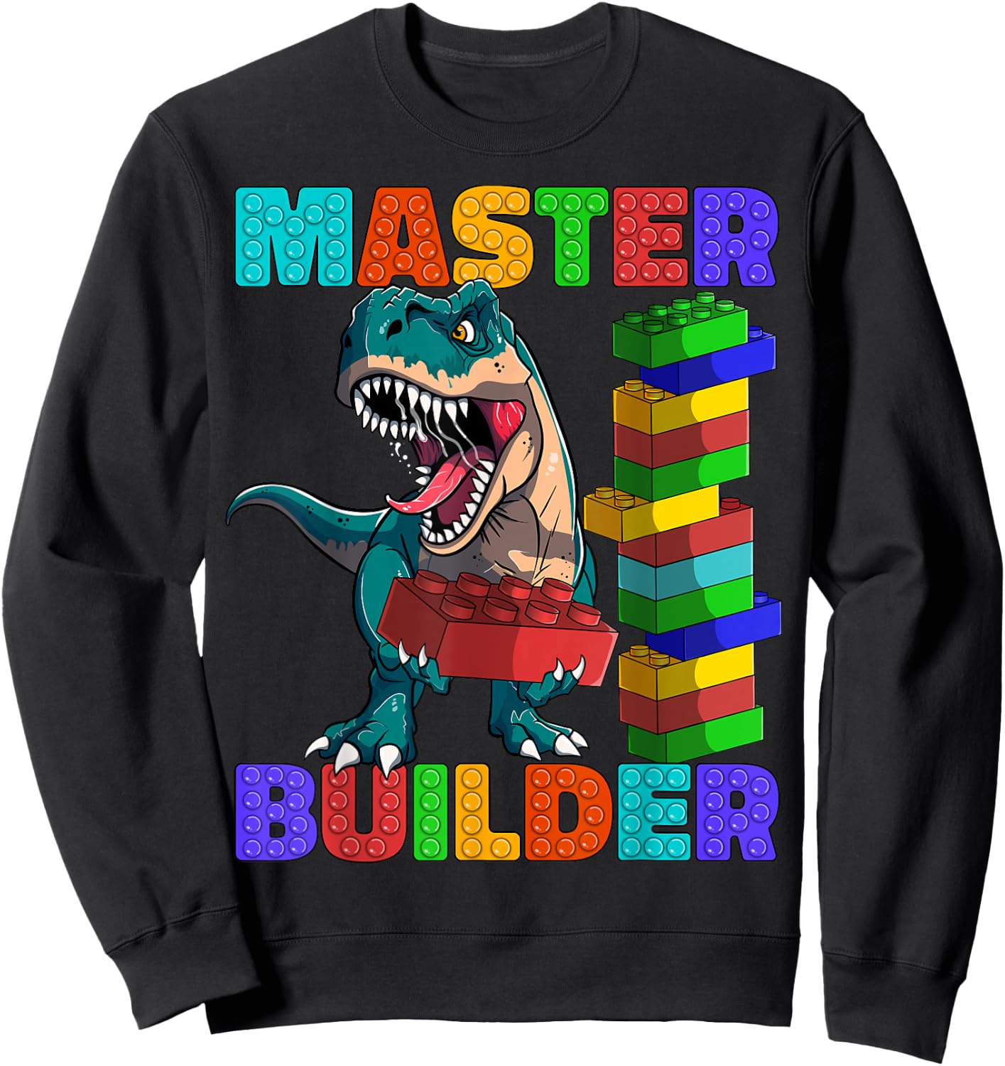 Master Builder Dinosaur Blocks T-Rex Kids Adults Sweatshirt - Sweatshirt | Black