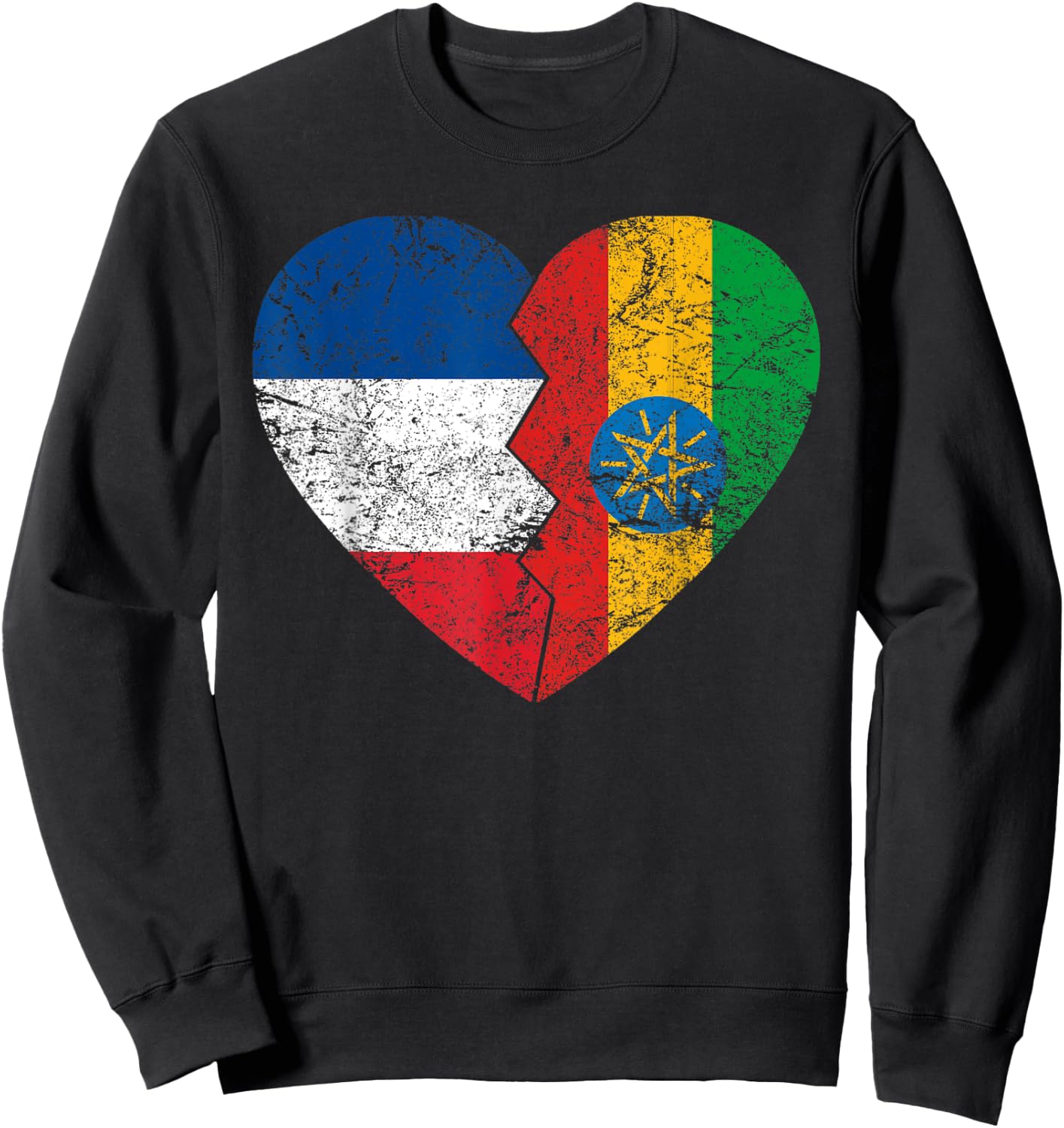 Ethiopian Flag Heart | France Ethiopia Roots Vintage , Black, S Sweatshirt - Sweatshirt | Black