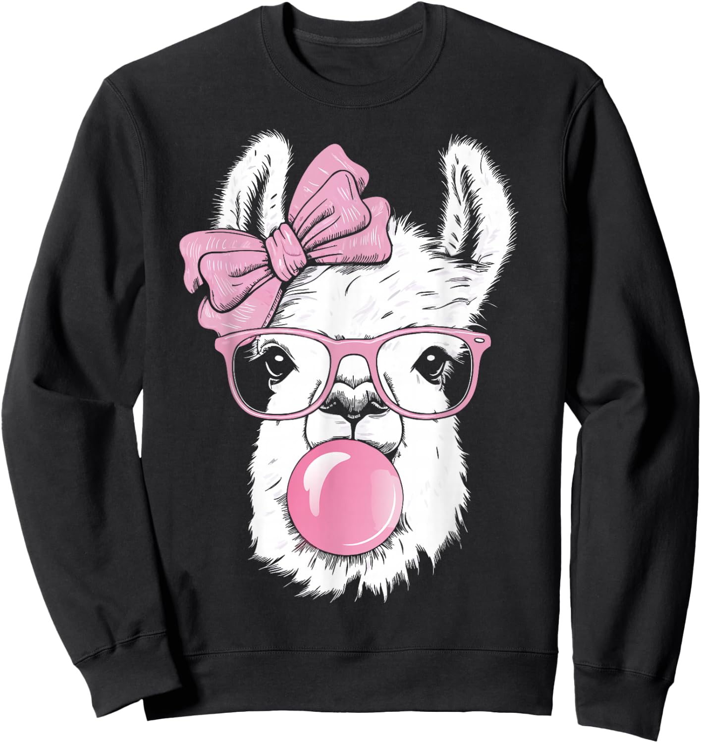 Llama Wearing Glasses and Blowing Pink Bubble Gum Sweatshirt - Sweatshirt | Black
