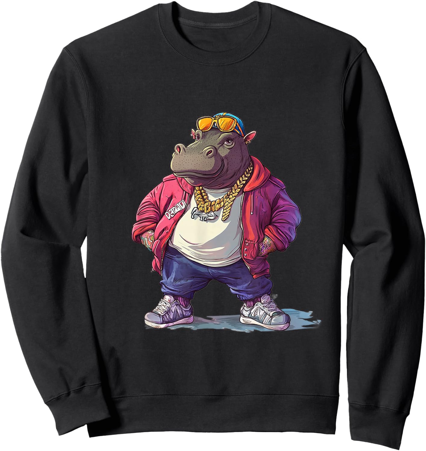Dastardly Duds Designs -Adults Hip-Hop Cartoon , Black, Small Sweatshirt - Sweatshirt | Black