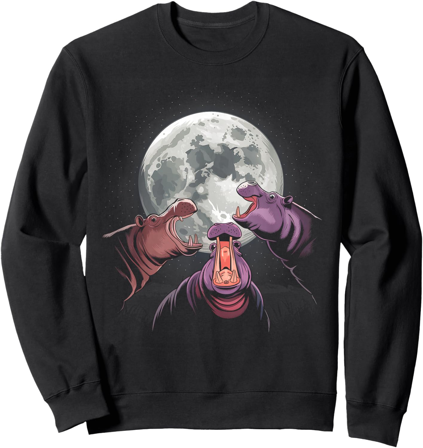 Three Hippo Howling At Moon - Funny Hippo Lovers Sweatshirt - Sweatshirt | Black
