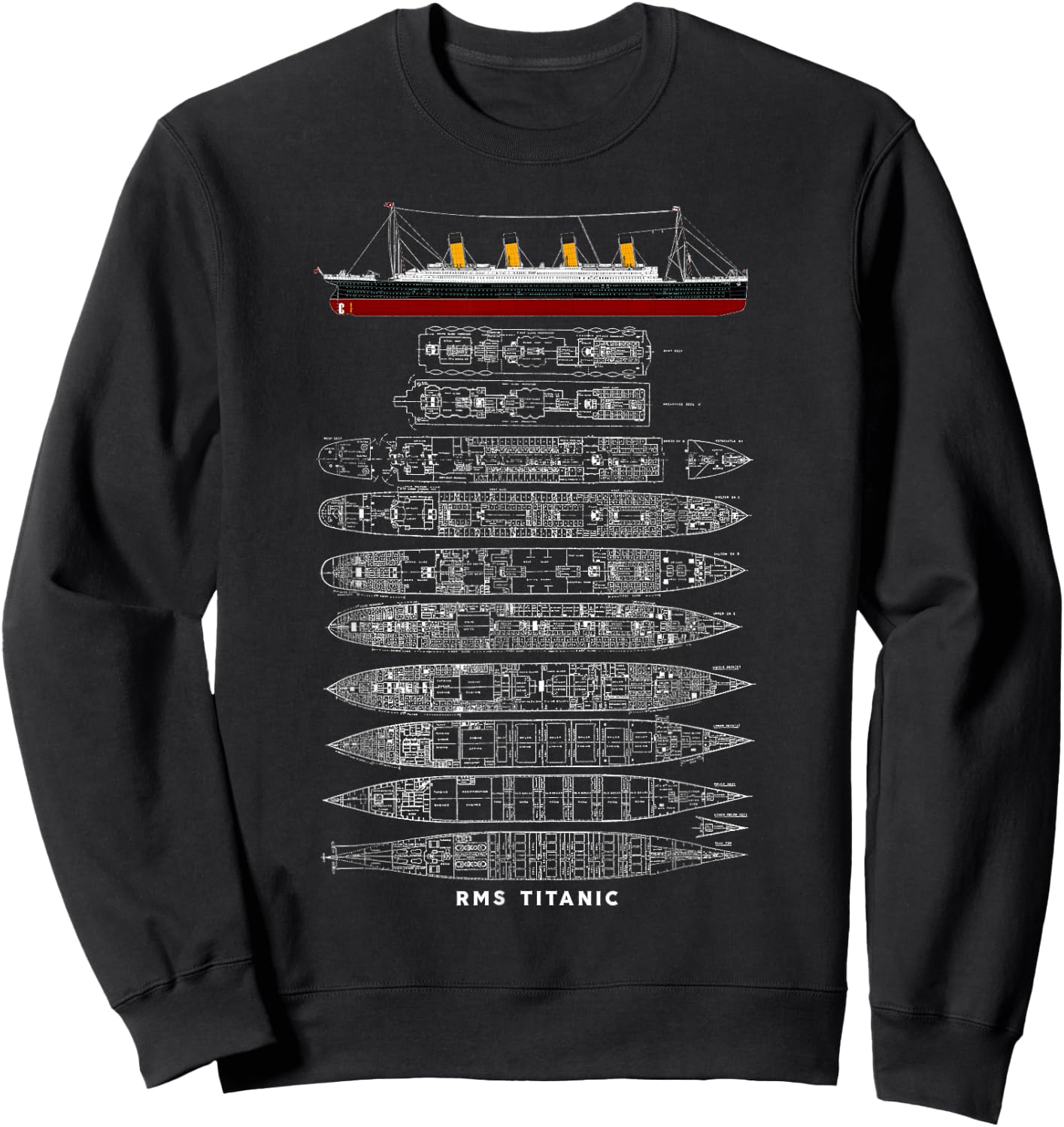 Titanic 1912 Sinking Ship Vintage Collection - Erwachsene , Schwarz, S, Kurzarm, Retro, Vintage, Collectible, Themed, 1912 Sweatshirt - Sweatshirt | Black