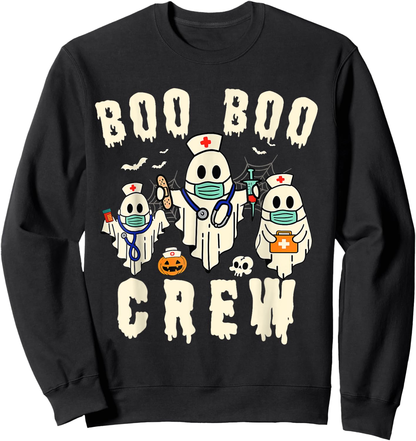 Boo Boo Crew Ghost Halloween Paramedic Nurse RN ER NICU LPN Sweatshirt - Sweatshirt | Black