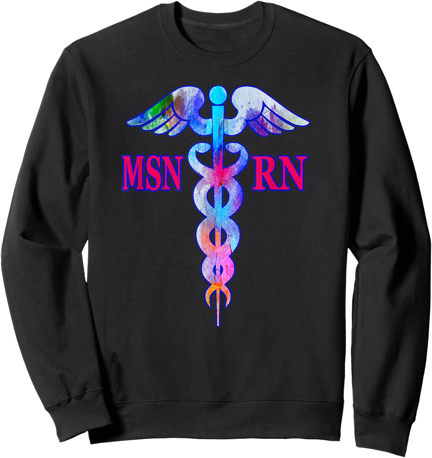 MSN Registered Nurse RN Caduceus Nursing Emblem Graphic Role Sweatshirt - Sweatshirt | Black