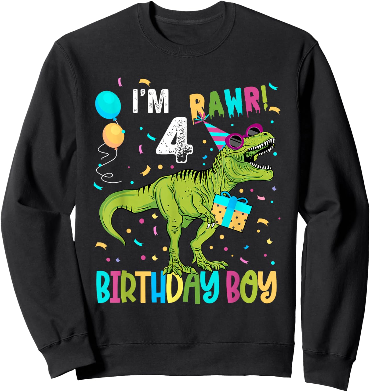 Birthday Boy 4 Years Old 4th Cute Rex Family Dinosaur Squad Sweatshirt - Sweatshirt | Black