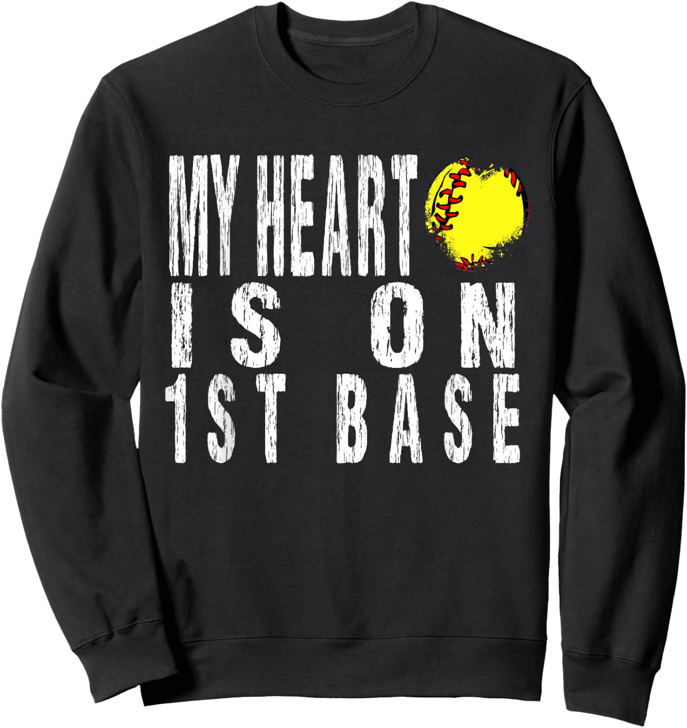 My Heart is on 1st Base Baseball Softball Life Mom Leopard Sweatshirt - Sweatshirt | Black