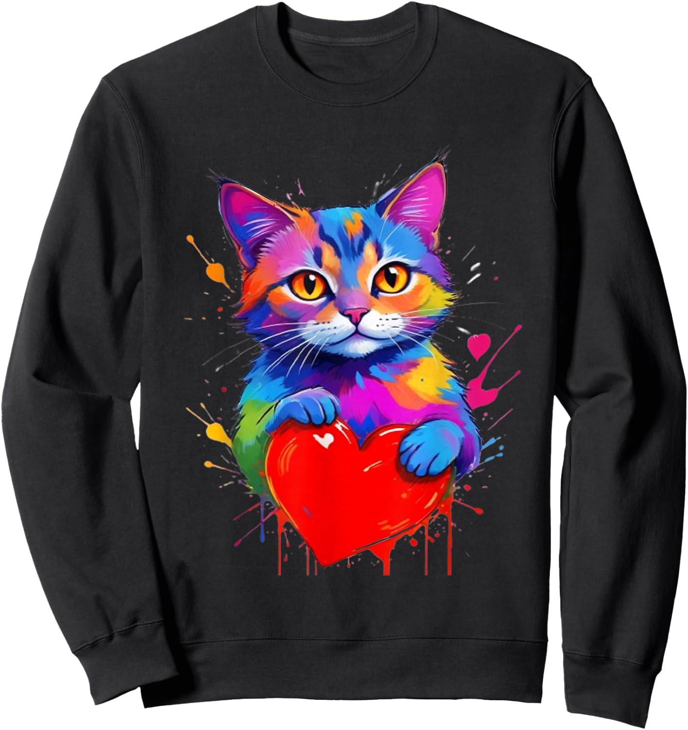 Buntes Katzen- – Regenbogen-Kätzchen-Herz Aquarell Haustier Sweatshirt - Sweatshirt | Black