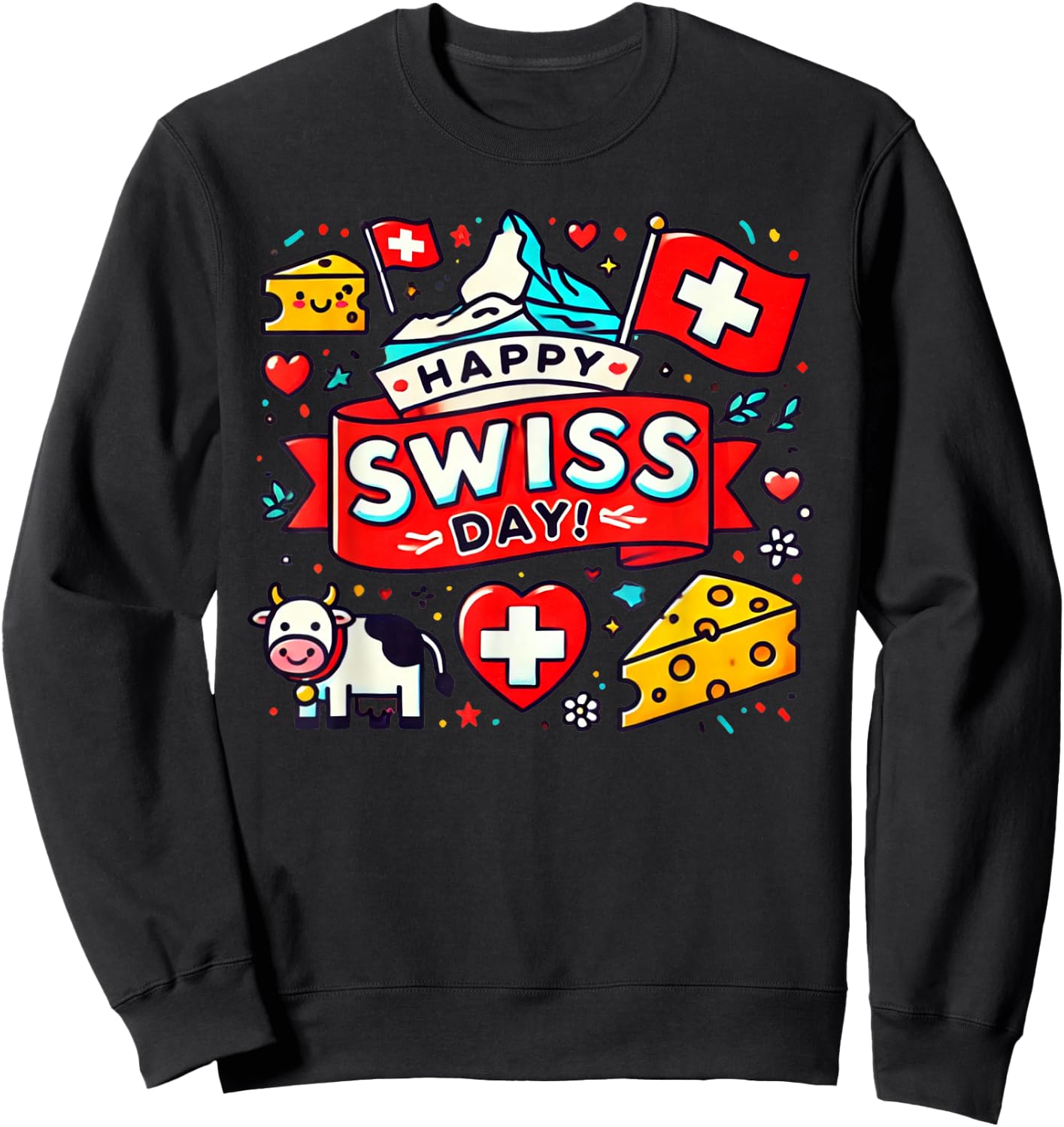 Happy Swiss Day Switzerland National Day Swiss Flag Sweatshirt - Sweatshirt | Black