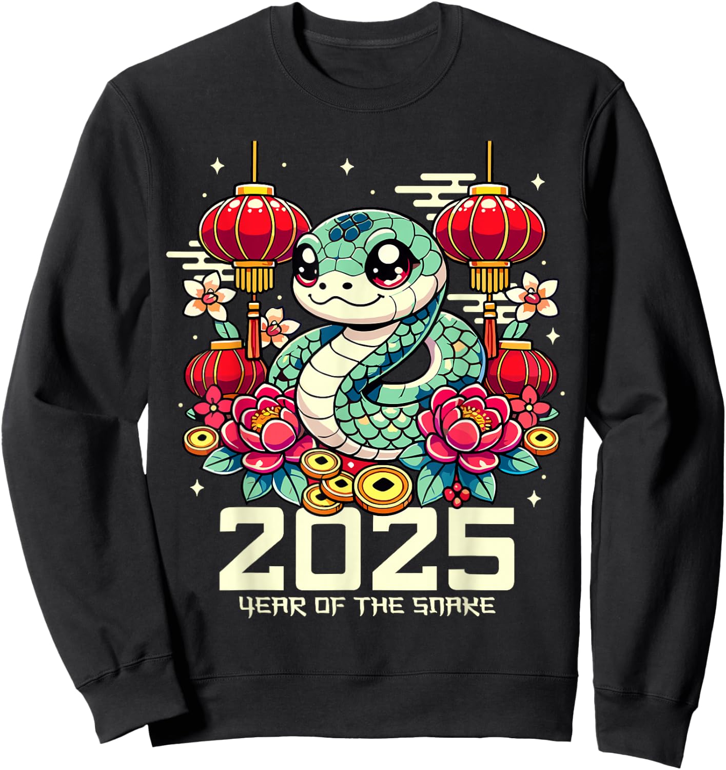 Cute Happy Chinese New Year of the Snake 2025 Lunar Zodiac Sweatshirt - Sweatshirt | Black