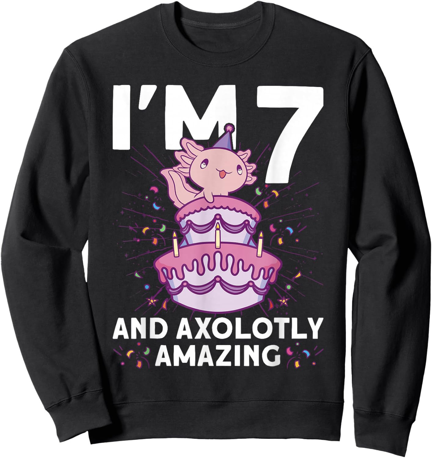 I'm 7 bday Axolotl party cute 7th Birthday Kids Axolotl Sweatshirt - Sweatshirt | Black