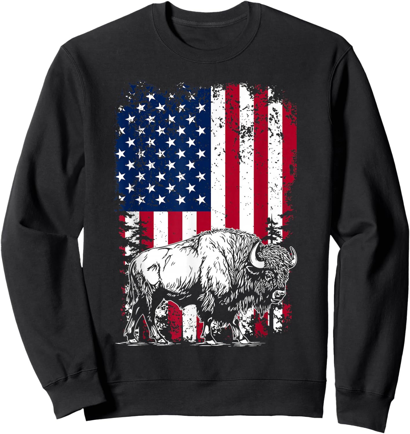 Bison US Flag - USA American Flag 4th Of July Fourth Sweatshirt - Sweatshirt | Black